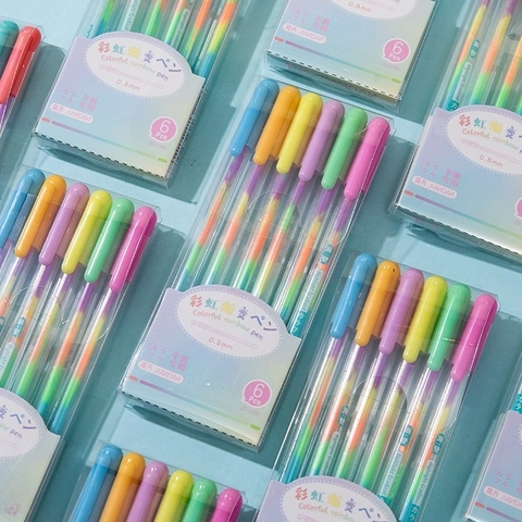 Bolígrafos De Gel Fluorescentes Con Degradado De Arcoíris Bolígrafos Coloridos Papelería De Dibujo De Plástico Para Arte