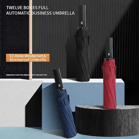 Automatic Folding Umbrella Sun Rain Dual Use UV Protection Windproof Portable Business Style Black Glue Coating