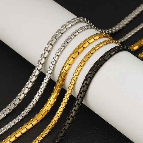 Fashion Box Chain Necklace Stainless Steel Square Link Minimalist Fade Resistant Jewelry Unisex
