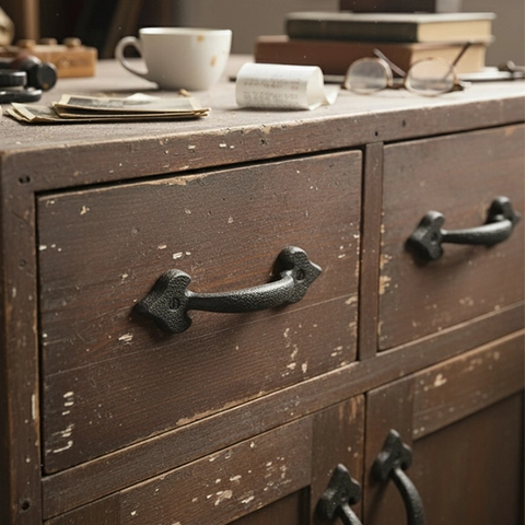 Rustic Cast Iron Pull Handle Vintage Industrial Style For Cabinet Drawer Door And Gate Heavy Duty Matte Black Hardware