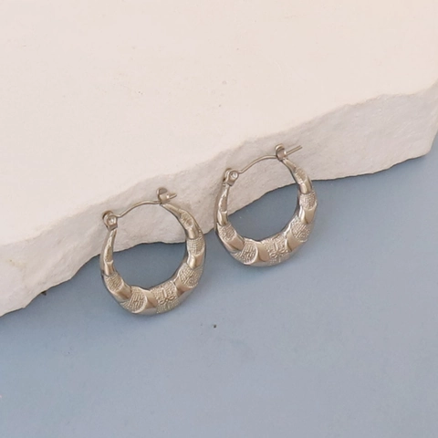 Boucles D'oreilles Créoles Acier Inoxydable Texturé Géométrique Style Vintage Bijoux Pour Femmes