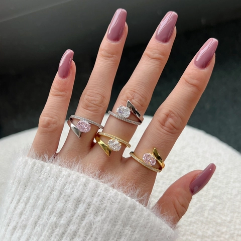 Anillo de Plata de Ley 925 con Circonia Ovalada para Mujer Plateado Oro Plata Anillo Geométrico Joyería de Moda Regalo