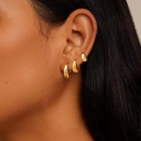 Minimalist Chunky Hoop Earrings 304 Stainless Steel 18K Gold Plated Waterproof Huggie Earrings Mirror Polished Jewelry