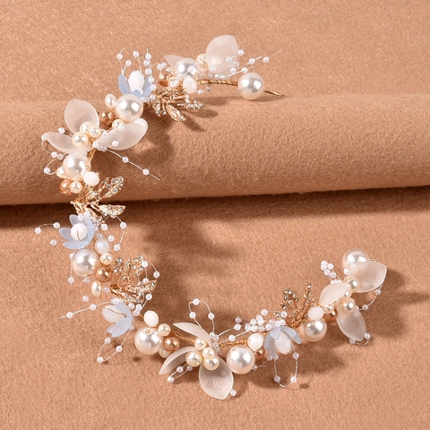 Vite Capelli Sposa Cerchietto Perla Artificial Cristallo Fiore Lega Dorata Foglia Copricapo Fatto Mano Accessori Sposa Festa Donne