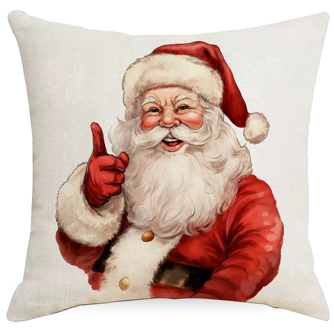 Funda De Cojín De Navidad Lino Acuarela Papá Noel Muñeco De Nieve Impresión Cuadrada Decorativa Para Sofá Hogar