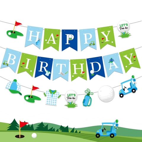 Golf Birthday Banner Decoration Blue Green Sports Theme Happy Birthday Paper Cardstock Bunting For Kids Party