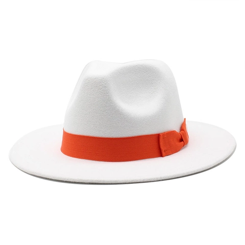Elegant Fedora Hat Woolen Felt Wide Brim Colorful Bow Ribbon Jazz Hat For Men Women Autumn Winter Vintage Style British