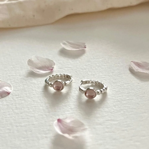 Orecchini A Cerchio In Argento Sterling 925 Con Quarzo Fragola Rosa Cristallo Tondo Gioielli Coreani Minimalisti Donna