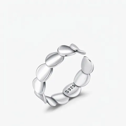 925 Sterling Silver Adjustable Opening Ring Irregular Fish Scale Oval Metal Pieces Minimalist Geometric Jewelry Women