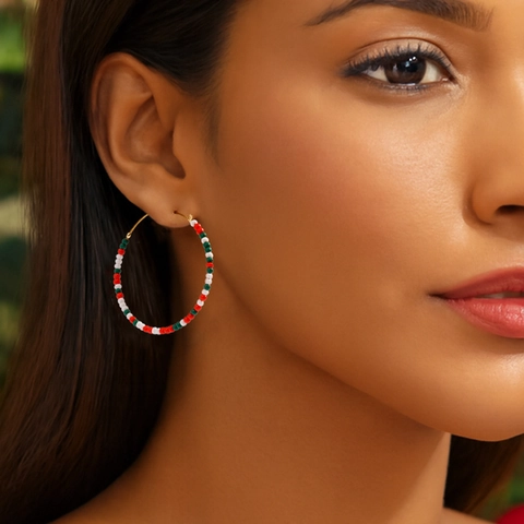 Bohemian Multicolor Seed Bead Hoop Earrings Handmade Titanium Earring Post Christmas Jewelry For Women