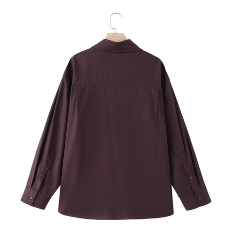 Women Solid Color Cotton Blouse Scarf Collar Bow Tie Neck Long Sleeve Button Down Loose Casual Office Top