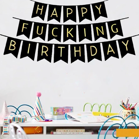Funny Birthday Banner Cardstock Garland With Gold Stamping For Adult Party Decorations Humorous Celebration Theme Black Gold