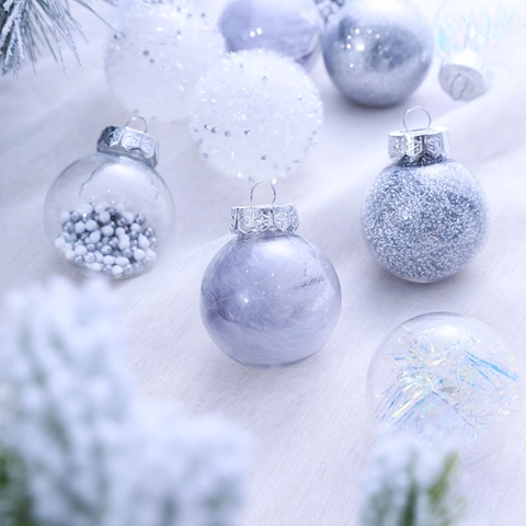 Palle Di Natale Plastica Trasparente Piuma Glitter Ornamenti Appesi Per Albero Festa Decorazione Chiaro