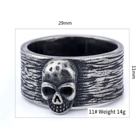 Vintage Skull Ring Stainless Steel Punk Rock Gothic Biker Antique Finish Wide Band Distressed Jewelry For Men