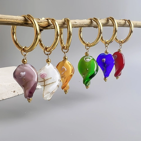 Pendientes De Gota Con Ondas De Agua Irregulares De Acero Inoxidable Bañado En Oro Con Vidrio Esmaltado De Colores Para Mujeres