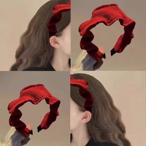 Diadema De Punto Plisada Otoño Invierno Aro De Pelo Ancho Retro Elegante Color Sólido Tocado Hecho A Mano Para Mujer