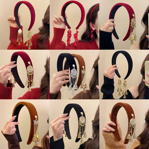 Velvet Ethnic Style Headband With Bell Alloy Tassel Retro Hair Accessories For Women