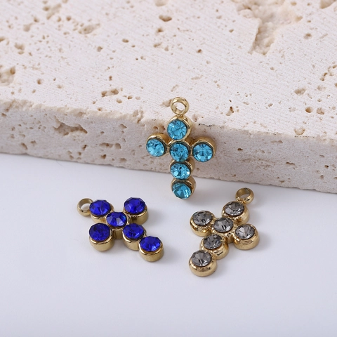 Ciondolo In Acciaio Inossidabile Spilla Da Balia Croce Luna Forma Strass Colorati Accessori Gioielli Fai Da Te