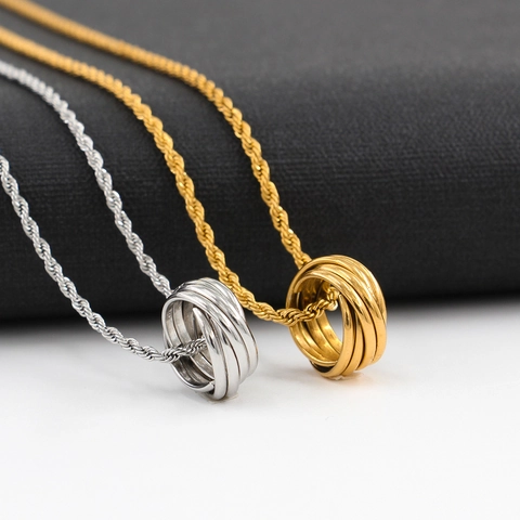 Collar Minimalista De Acero Inoxidable Con Colgante De Círculos Entrelazados Joyería Geométrica De Cadena De Cuerda Para Mujer Hombre