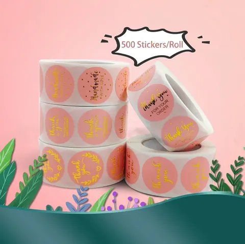 Adesivi Ringraziamento Tondi Rosa Oro Decorativi Etichette Per Confezioni Regalo Spedizione Affari Fatto A Mano Con Amore