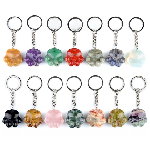 Katzenpfote Edelstein Schlüsselanhänger Naturkristall Amethyst Rosenquarz Tigerauge Anhänger Auto Tasche Ornament Geschenk