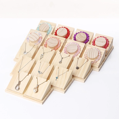 Solid Wood Jewelry Display Stand Necklace Pendant Holder Bracelet Bangle Organizer Retail Showcase Natural Texture