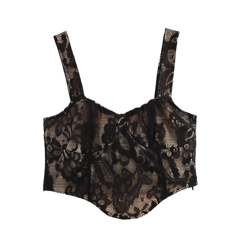 Damen Spitzen Bustier Top Sexy Floral Camisole Hautfarbenes Futter Crop Tank Ärmellos