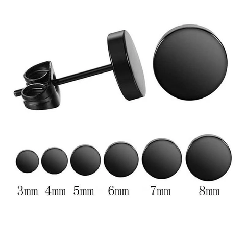 Minimalist Titanium Steel Round Disc Stud Earrings Unisex Black Silver Polished Geometric Dumbbell Earrings Fashion Daily Jewelry