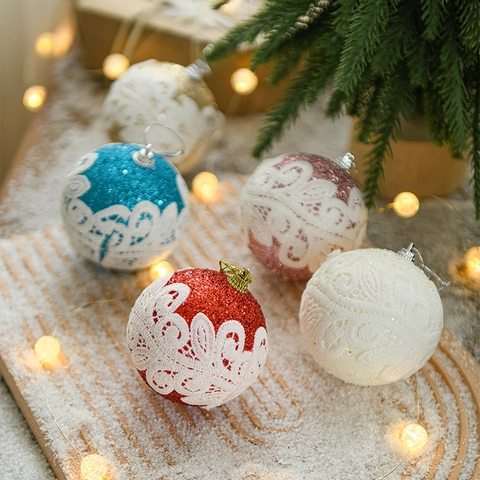 Eleganti Palle Di Natale In Schiuma Plastica Con Pizzo E Glitter Per Decorazione Sospesa Albero Di Natale Casa
