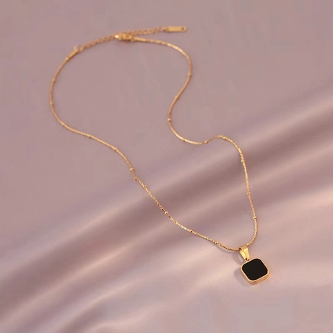 Collana Minimalista Con Pendente Quadrato Catena A Sfere Dorata Geometrica Gioielli Di Moda Per Donna