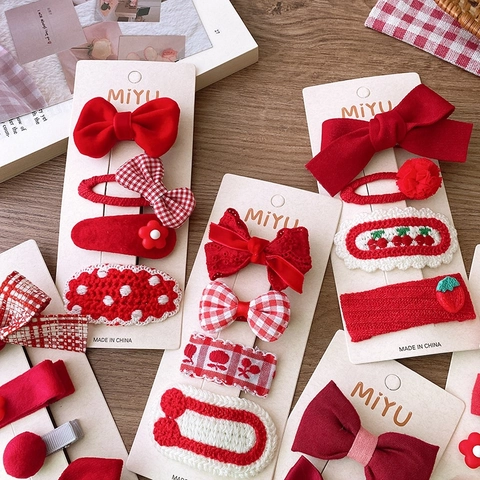 Pinzas Para El Cabello Rojas Tela Punto Lazo Flor Fruta Año Nuevo Festival Horquillas Dulces Accesorios Para Niñas