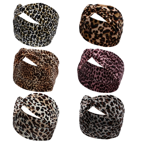 Leopard Print Twist Knot Headband Gold Velvet Elastic Wide Hair Band For Yoga Sports Women Fashion Accessories