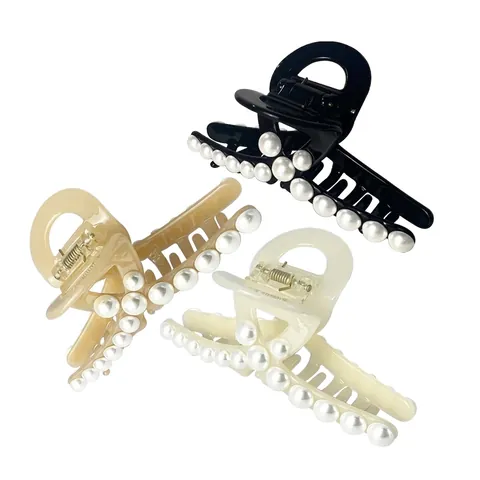 Pinzas De Pelo Elegantes De Acetato Grandes Pinzas De Tiburón Decoradas Con Perlas Artificiales Para Cabello Grueso Accesorios Mujer
