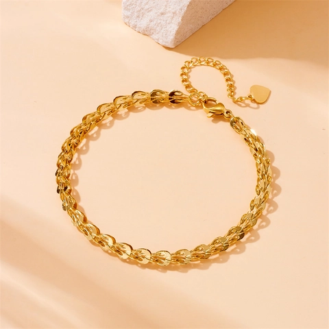 Minimalist Gold Plated Stainless Steel Phoenix Tail Chain Bracelet With Heart Pendant Adjustable Hand Jewelry For Women