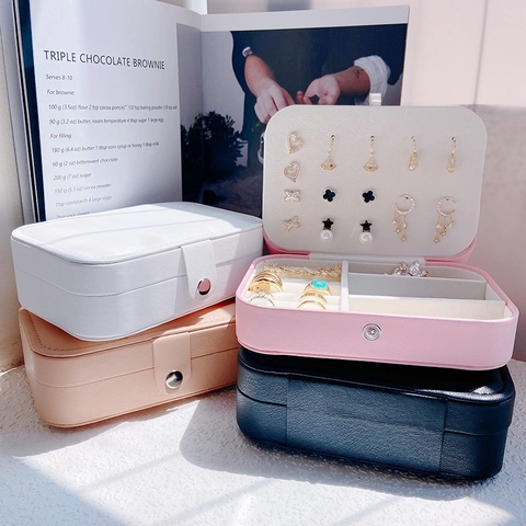 Portable Jewelry Box Organizer PU Leather Double Layer Storage Case With Mirror For Rings Earrings Necklaces Travel Gift