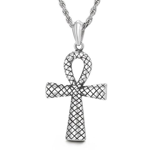 Ciondolo Croce Ankh Acciaio Inossidabile Egiziano Simbolo Della Vita Vintage Punk Texture Serpente Per Uomo