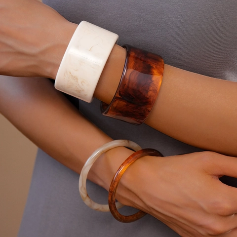 Brazalete De Resina Vintage Patrón De Mármol Carey Geométrico Abierto Ancho Joyería Para Mujeres Estilo Elegante