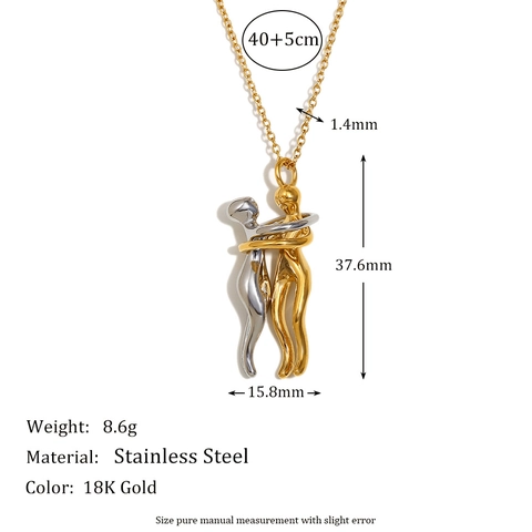 Hugging Couple Pendant Necklace 316L Stainless Steel 18K Gold Plated Dual Color Romantic Creative Jewelry For Women