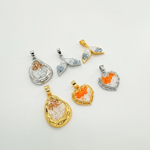 DIY Charms Pendants 18K Gold Plated Copper Heart Whale Tail Teardrop Shapes Inlaid Zircon Broken Stone For Jewelry Making