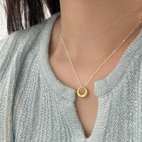 Collana Con Pendente A Cerchio In Argento Sterling 925 Minimalista Geometrico Tondo Lucidato Gioielli Eleganti Per Donne