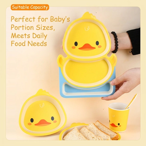 Cute Cartoon Yellow Duck Children Tableware Melamine Divided Dinner Plate Bowl Cup Spoon For Kids Toddler Feeding