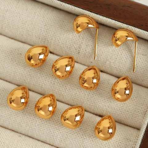 Orecchini a Bottone Minimalisti in Acciaio al Titanio a Goccia per Donna Orecchini a Goccia d'Acqua in Oro Lucido Gioielli Semplici
