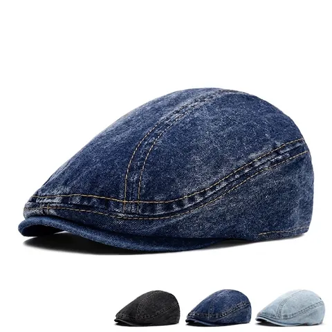 Berretto Ivy In Denim Lavato Retro Per Uomo Coppola In Misto Cotone Vintage Distressed Cappello Newsboy Regolabile Outdoor