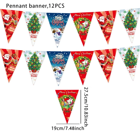 Christmas Pennant Banner Triangle Hanging Flag Merry Christmas Party Decoration Santa Snowman Xmas Tree Pattern Festive Banner Ornament