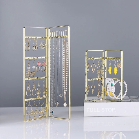 Schmuckständer Metall Faltbar Ohrring Organizer Rack Halskettenhaken Vergoldet Gold Rosa Gold Desktop Aufbewahrung