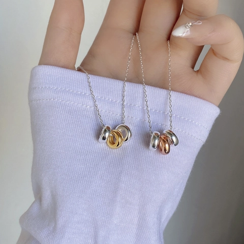 S925 Sterling Silver Triple Interlocking Ring Pendant Necklace Minimalist Korean Fashion Clavicle Chain For Women Jewelry