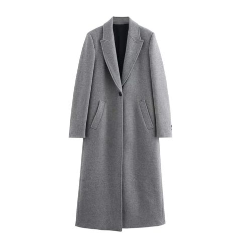 Cappotto Lungo In Lana Elegante Da Donna Monopetto Revers Colore Solido Giacca Calda Soprabito