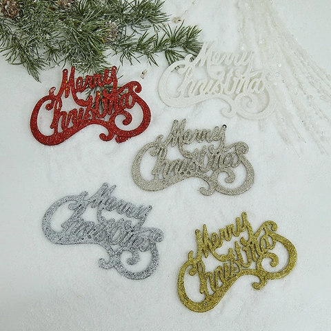 Merry Christmas Hanging Ornament Plastic Glitter Letter Sign For Christmas Tree Window Home Festive Decor