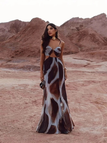 Vestito Maxi Sexy Con Stampa Tie Dye E Ritagli Schiena Scoperta Spacco Alto Senza Maniche Scollo A V Vacanze Estive Poliestere