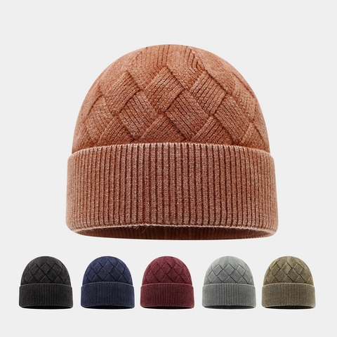 Gorro De Punto Trenzado Para Hombres Mujeres Invierno Cálido Grueso Gorro Con Dobladillo Casual Al Aire Libre Color Sólido